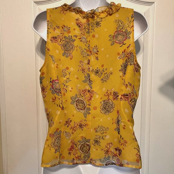 Edward Vintage Women's 100% Silk Floral Sleeveless Ruffle Top Button Up-V Neck M - Picture 12 of 15